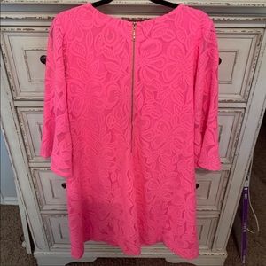Lilly Pulitzer Hot Pink Lace Bell Sleeve Dress, XL